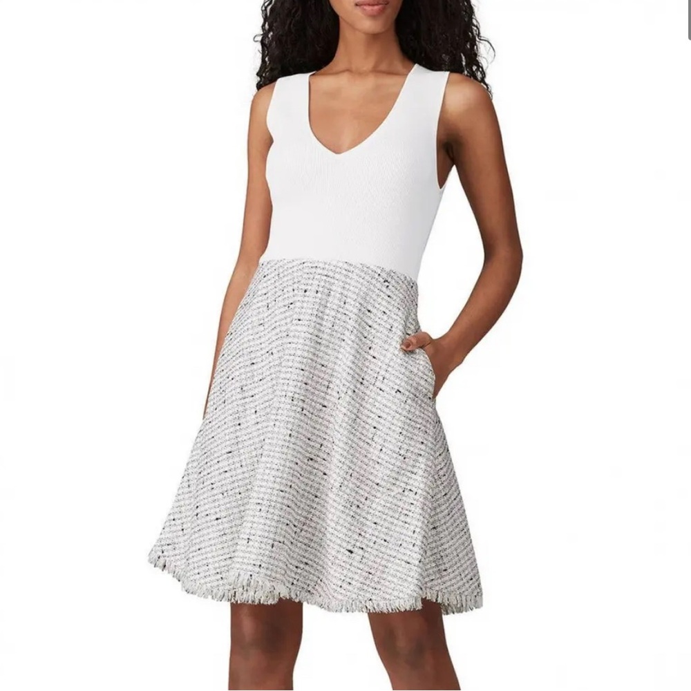 Ted Baker White Sleeveless A-Line Tweed Dress